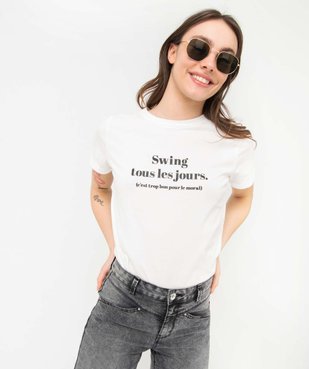 Tee-shirt femme à manches courtes avec message vue1 - GEMO(FEMME PAP) - GEMO