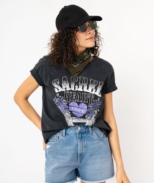 Tee-shirt à manches courtes avec motif grunge femme vue2 - GEMO(FEMME PAP) - GEMO