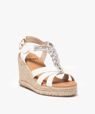 Sandales femme compensées à bride tressée en tissu et semelle corde vue2 - GEMO 4G FEMME - GEMO