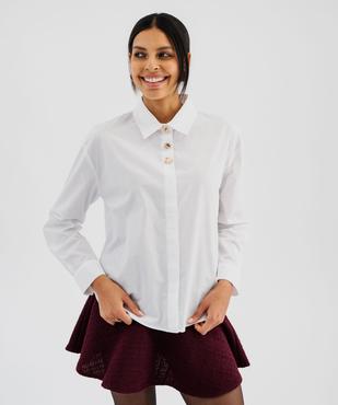 Chemise manches longues droite en coton à boutons dorés fantaisie femme vue4 - GEMO(FEMME PAP) - GEMO