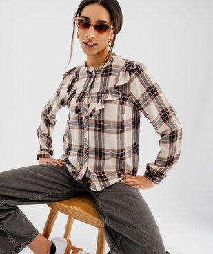 Chemise manches longues à carreaux et volants femme vue1 - GEMO(FEMME PAP) - GEMO