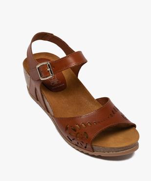 Sandales femme à talon compensé et bride en cuir ajouré vue5 - GEMO(URBAIN) - GEMO