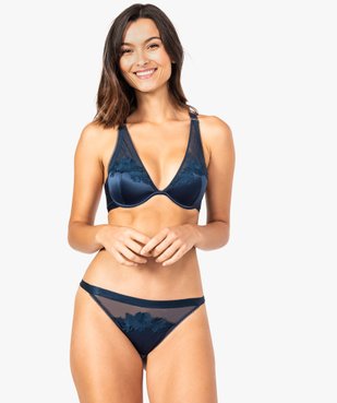 Soutien-gorge satiné à bonnets moulés et empiècement fleuri vue2 - GEMO(HOMWR FEM) - GEMO