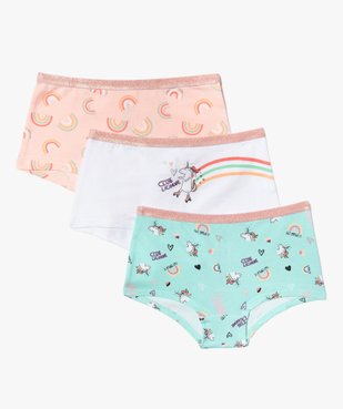 Boxers fille à motif licornes en coton bio (lot de 3) vue1 - GEMO 4G FILLE - GEMO