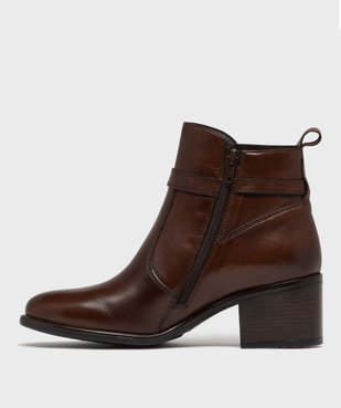 Boots femme à talon carré dessus en cuir uni à zip et bride à boucle fantaisie - Taneo vue9 - TANEO - GEMO