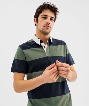 Polo manches courtes en jersey de coton rayé homme vue1 - GEMO 4G HOMME - GEMO