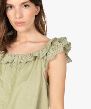 Débardeur femme court à volant en broderie anglaise vue3 - GEMO(FEMME PAP) - GEMO