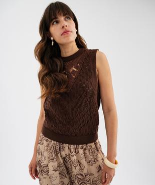 Pull sans manches en maille ajourée avec plastron femme vue1 - GEMO 4G FEMME - GEMO