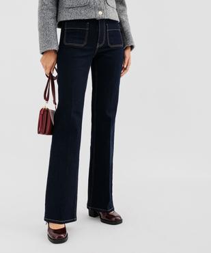 Jean flare taille haute à plis et poches plaquées femme vue1 - GEMO(FEMME PAP) - GEMO