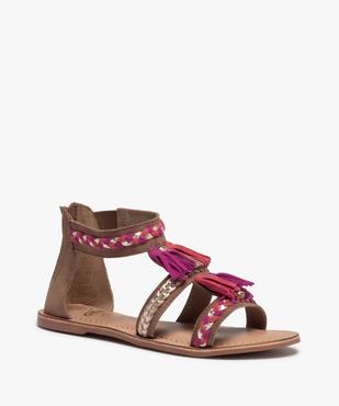Sandales fille zippées à brides et pompons en cuir  vue2 - GEMO (ENFANT) - GEMO