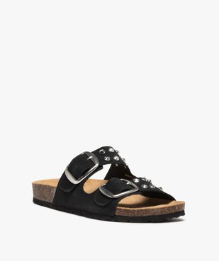 Mules femme à brides en cuir et clous métalliques vue2 - GEMO (CASUAL) - GEMO