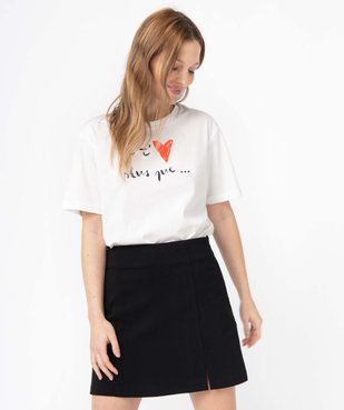 Tee-shirt femme à manches courtes avec message et coeur vue1 - GEMO(FEMME PAP) - GEMO