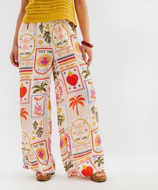 Pantalon en gaze de coton imprimée femme vue1 - GEMO(FEMME PAP) - GEMO