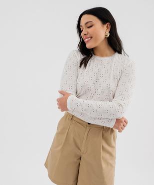 Tee-shirt manches longues en maille extensible ajourée et dentelle femme vue1 - GEMO(FEMME PAP) - GEMO