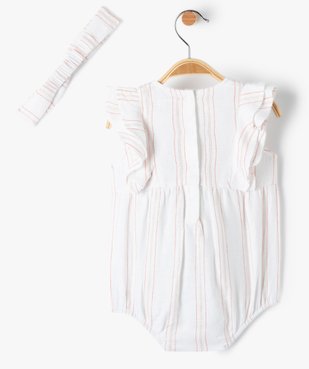 Ensemble bébé fille 2 pièces : combishort et bandeau à cheveux rayés vue3 - GEMO 4G BEBE - GEMO