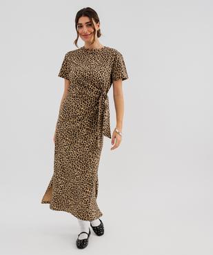 Robe longue à manches courtes en jersey de coton femme vue1 - GEMO(FEMME PAP) - GEMO