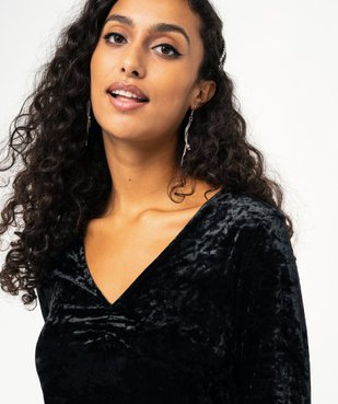 Robe manches longues et col V en velours femme vue2 - GEMO(FEMME PAP) - GEMO
