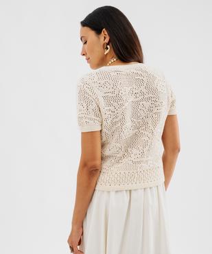 Gilet manches courtes en tricot ajouré femme vue1 - GEMO 4G FEMME - GEMO