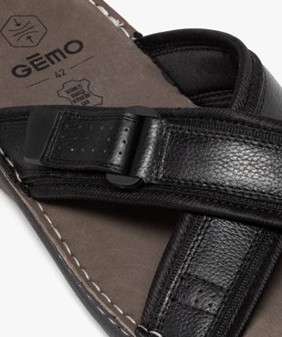 Mules homme dessus en cuir uni à brides croisées avec scratch vue6 - GEMO (CASUAL) - GEMO