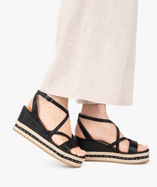 Sandales femme à talon compensé avec clous décoratifs vue1 - GEMO(URBAIN) - GEMO