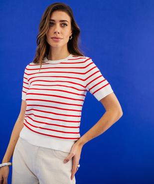 Pull manches courtes à rayures femme vue1 - GEMO 4G FEMME - GEMO