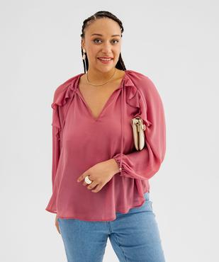 Blouse fluide unie avec volants femme grande taille vue1 - GEMO 4G GT - GEMO