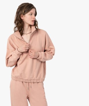 Sweat femme à col zippé intérieur molletonné vue2 - GEMO(FEMME PAP) - GEMO