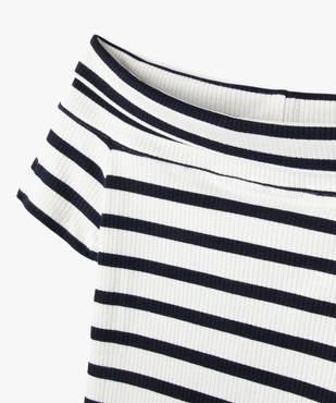 Tee-shirt manches courtes coupe courte et col Bardot fille vue2 - GEMO (JUNIOR) - GEMO