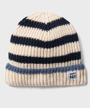 Bonnet grosse maille à rayures bébé garçon vue1 - GEMO(BEBE DEBT) - GEMO