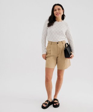 Tee-shirt manches longues en maille extensible ajourée et dentelle femme vue4 - GEMO(FEMME PAP) - GEMO