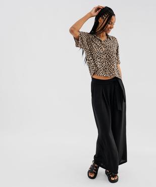 Pantalon large et fluide à taille élastiquée et liens à nouer femme vue4 - GEMO 4G FEMME - GEMO