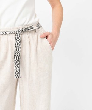 Pantacourt femme coupe large contenant du lin avec ceinture vue2 - GEMO 4G FEMME - GEMO