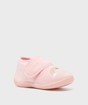 Chaussons en velours à scratch moelleux imprimé arc-en-ciel fille vue2 - GEMO (ENFANT) - GEMO