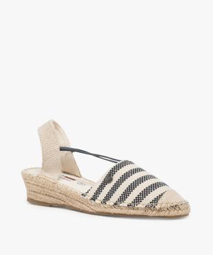 Sandales femme en toile à talon compensé – Terre de Marins Dessus rayé marin vue2 - TERRE DE MARINS - GEMO