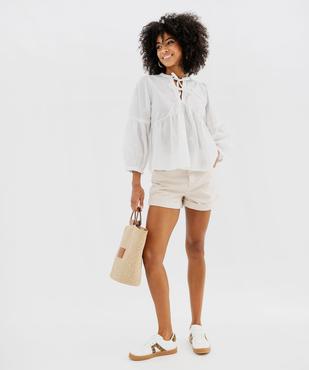 Blouse manches longues bouffantes en coton brodé femme vue4 - GEMO(FEMME PAP) - GEMO