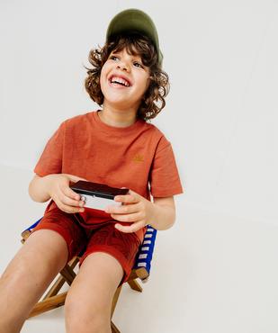 Tee-shirt manches courtes en jersey de coton flammé avec petite broderie garçon vue1 - GEMO 4G GARCON - GEMO