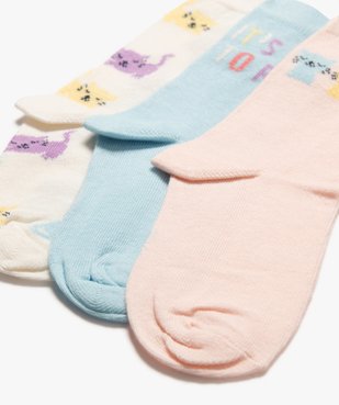 Chaussettes hautes en coton imprimé chat fille (lot de 3) vue2 - GEMO (ENFANT) - GEMO