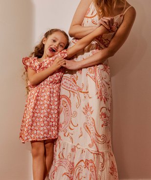Robe fille sans manches à motifs fleuris et rayures pailletées vue4 - GEMO (ENFANT) - GEMO
