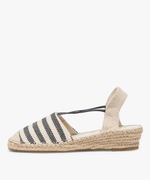 Sandales femme en toile à talon compensé – Terre de Marins Dessus rayé marin vue3 - TERRE DE MARINS - GEMO