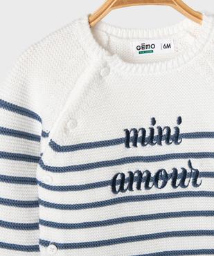 Pull brassière rayé avec message brodé bébé vue2 - GEMO(BB COUCHE) - GEMO