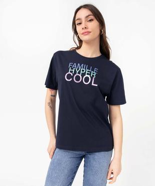Tee-shirt femme à manches courtes avec message pailleté vue1 - GEMO(FEMME PAP) - GEMO