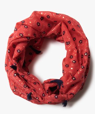Foulard fille forme snood à motifs fleuris et pompons vue1 - GEMO 4G FILLE - GEMO