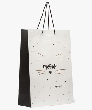 Sac cadeau en papier recyclé imprimé chat et paillettes  vue1 - GEMO 4G FEMME - GEMO