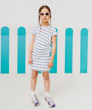 Robe courte en coton avec noeud à la taille fille vue6 - GEMO 4G FILLE - GEMO