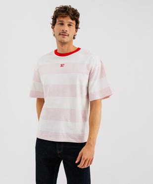 Tee-shirt mixte manches courtes à larges rayures et imprimé dos - LuluCastagnette X Alizée vue6 - LULUCASTAGNETTE - GEMO