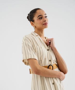 Robe chemise longue en viscose et lin rayé femme - LuluCastagnette vue2 - LULUCASTAGNETTE - GEMO