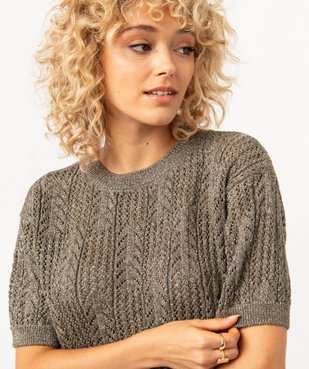 Pull à manches courtes en maille pailletée ajourée femme vue2 - GEMO(FEMME PAP) - GEMO