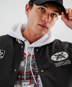 Blouson teddy matelassé bimatière à boutons-pression homme vue2 - GEMO (HOMME) - GEMO