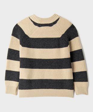 Pull rayé en grosse maille à emmanchures raglan garçon vue3 - GEMO (ENFANT) - GEMO