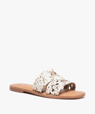 Mules femme à talon plat et brides tressées en cuir - Taneo vue2 - TANEO - GEMO